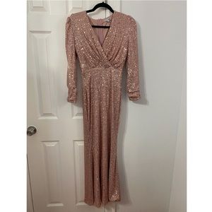 Rose gold sequin wedding guest dress